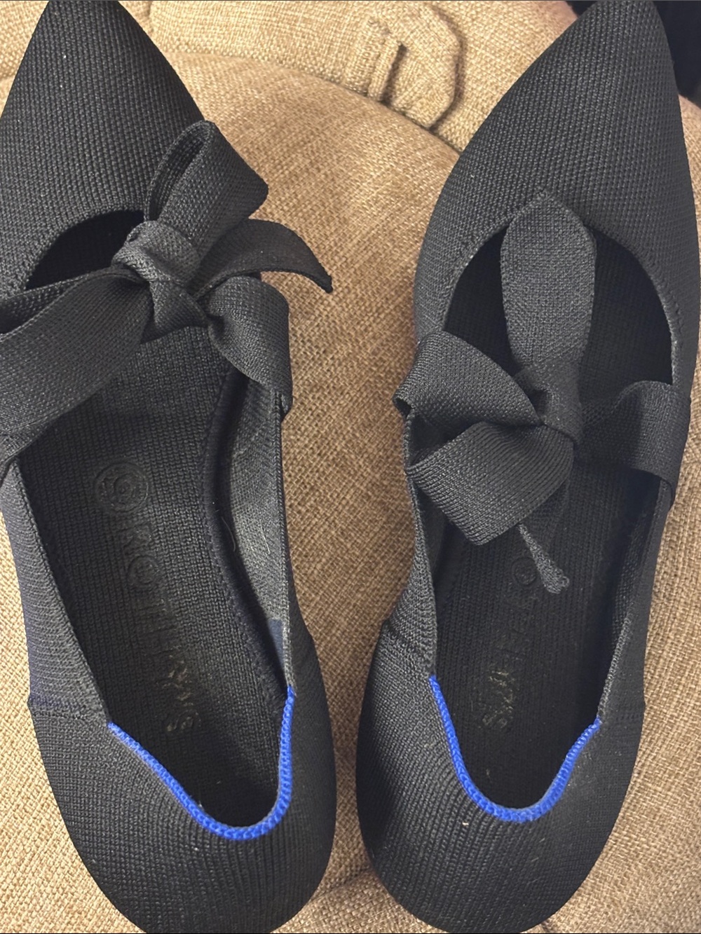 Rothy's Black Pointed-Toe Knit~Love these but have wide feet as you can see pic